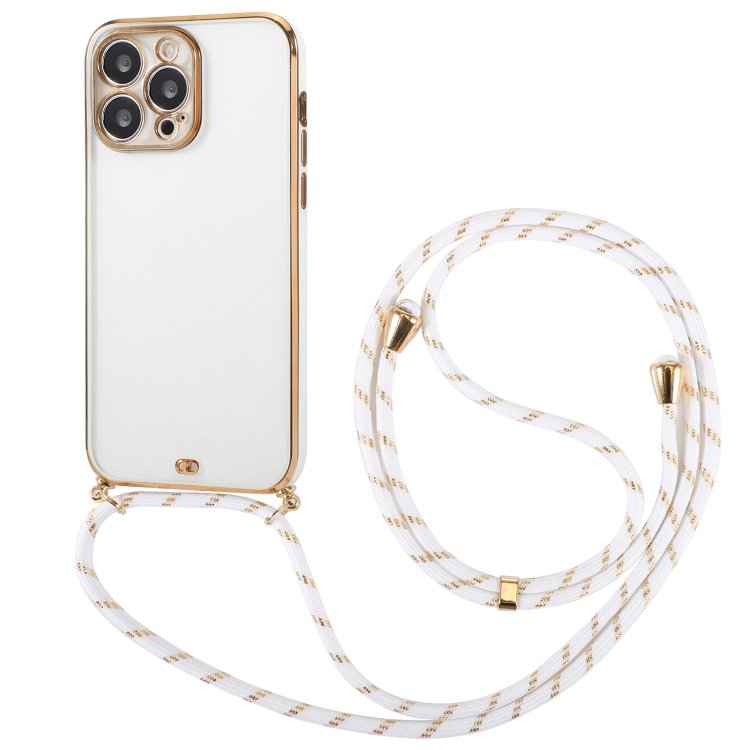 

Electroplated Two-color TPU Phone Case with Lanyard For iPhone 14 Max(White)