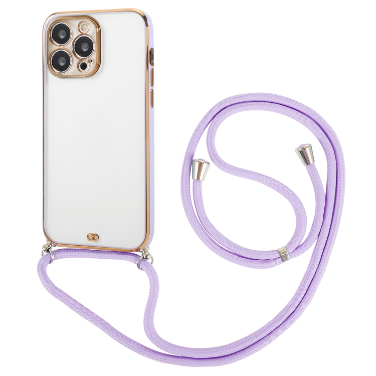 

Lanyard Electroplate Two Color Phone Case For iPhone 13 Pro(Purple)