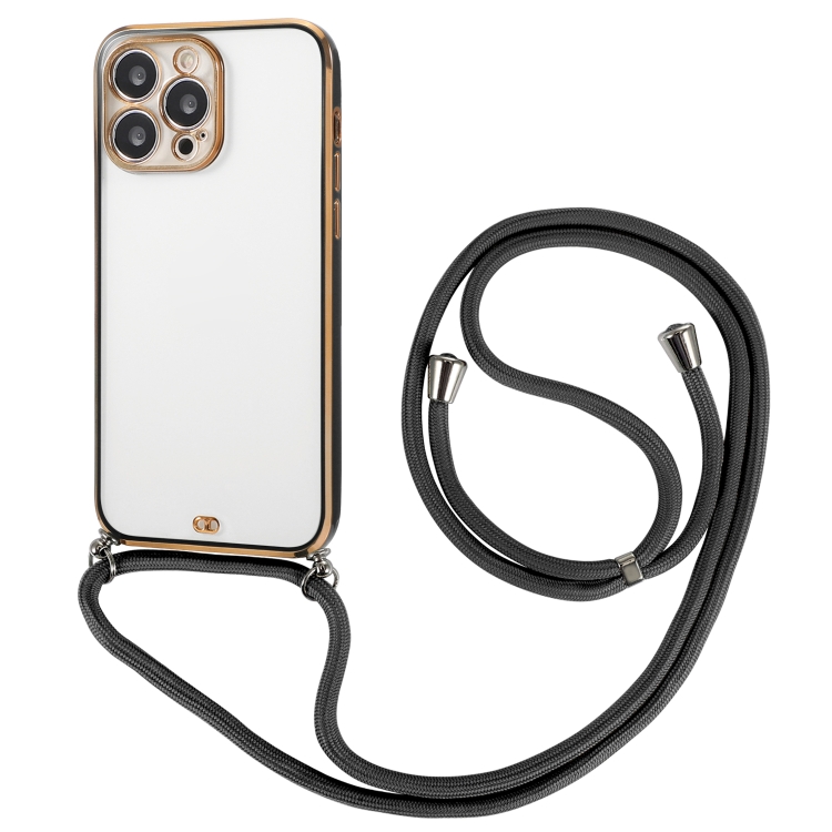 

For iPhone 13 Pro Max Lanyard Electroplate Two Color Phone Case (Black)