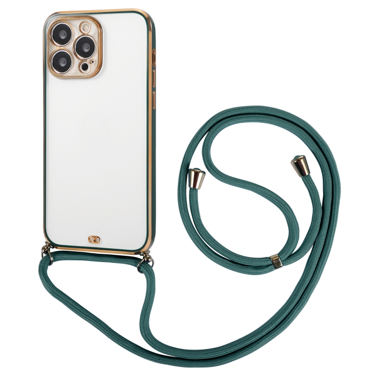

Lanyard Electroplate Two Color Phone Case For iPhone 12 Pro Max(Green)