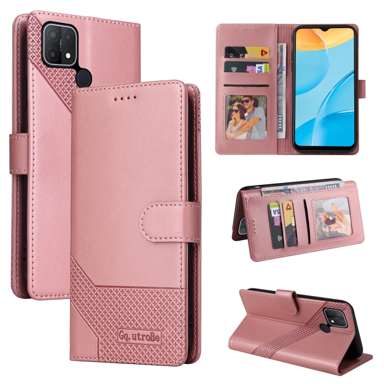 

For OPPO A15 4G GQUTROBE Skin Feel Magnetic Leather Phone Case(Rose Gold)