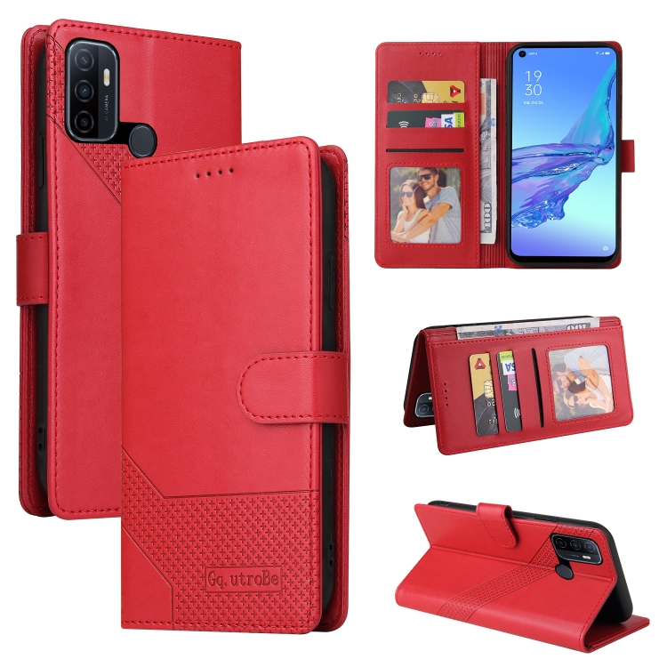 

For OPPO A53 GQUTROBE Skin Feel Magnetic Leather Phone Case(Red)