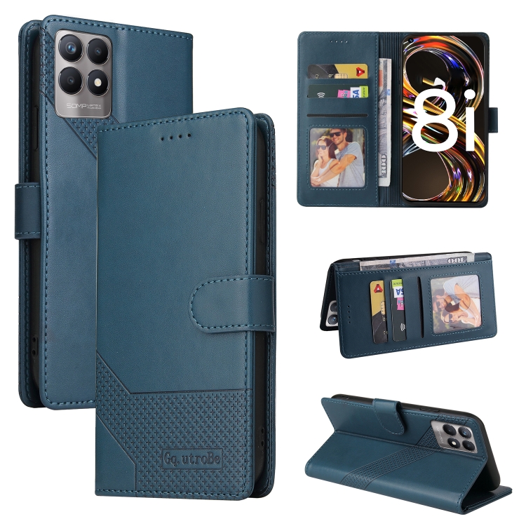 

For Realme 8i GQUTROBE Skin Feel Magnetic Leather Phone Case(Blue)