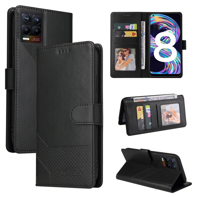 

For Realme 8 GQUTROBE Skin Feel Magnetic Leather Phone Case(Black)