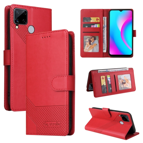 

For Realme C15 GQUTROBE Skin Feel Magnetic Leather Phone Case(Red)