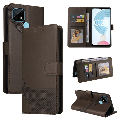 

For Realme C21 GQUTROBE Skin Feel Magnetic Leather Phone Case(Brown)