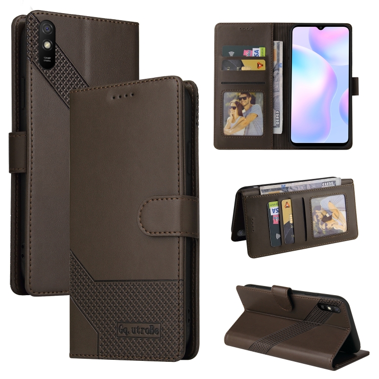 

For Xiaomi Redmi 9A GQUTROBE Skin Feel Magnetic Leather Phone Case(Brown)
