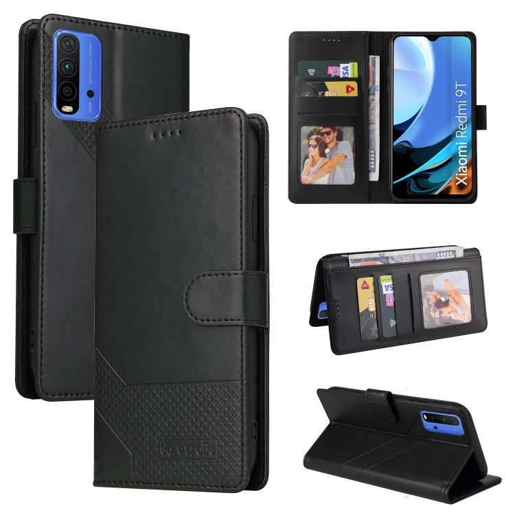 

For Xiaomi Redmi 9T GQUTROBE Skin Feel Magnetic Leather Phone Case(Black)