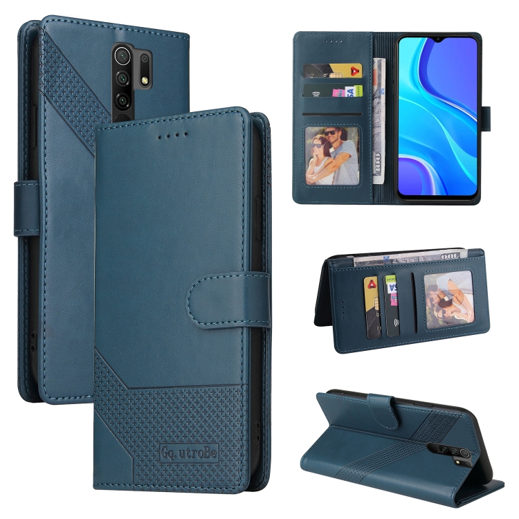 

For Xiaomi Redmi 9 GQUTROBE Skin Feel Magnetic Leather Phone Case(Blue)
