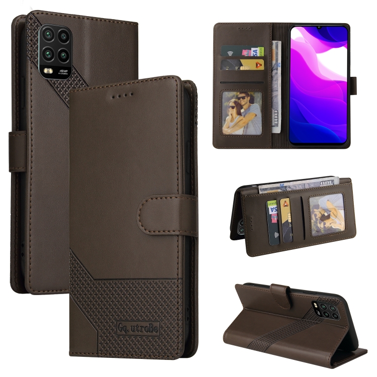 

For Xiaomi Mi 10 Lite GQUTROBE Skin Feel Magnetic Leather Phone Case(Brown)