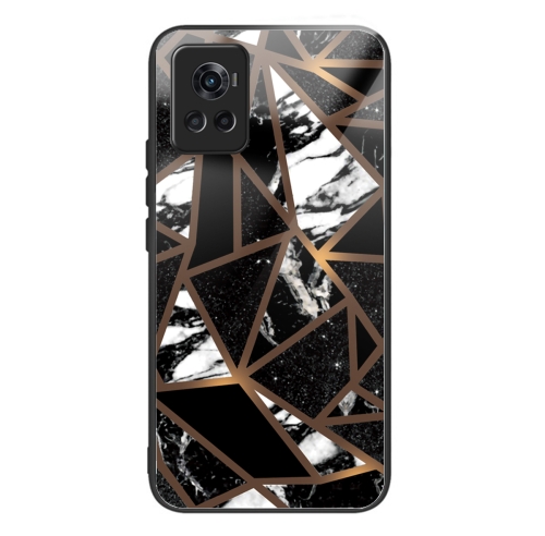 

For OnePlus Ace Abstract Marble Pattern Glass Protective Case(Rhombus Black)