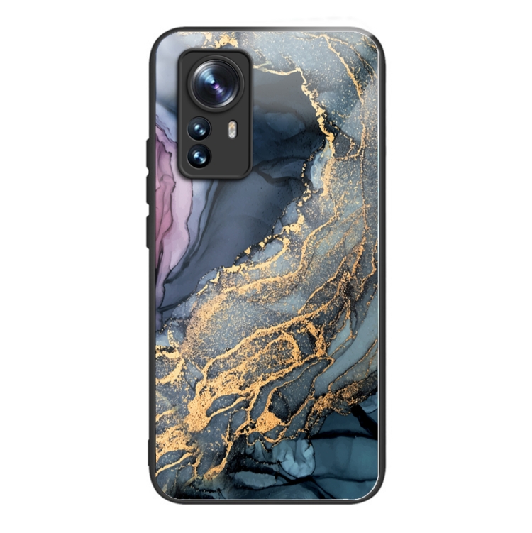 

For Xiaomi 12 Pro Abstract Marble Pattern Glass Protective Case(Abstract Gold)