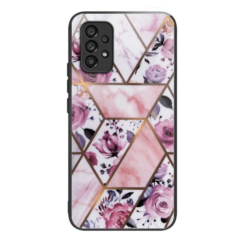 

For Samsung Galaxy A53 5G Abstract Marble Pattern Glass Protective Case(Rhombus Rose)