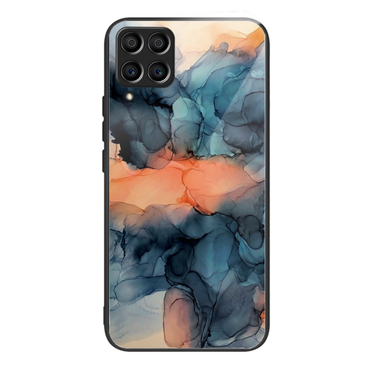 

For Samsung Galaxy M33 5G Abstract Marble Pattern Glass Protective Case(Abstract Blue)