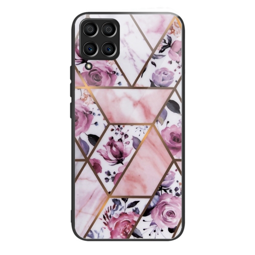 

For Samsung Galaxy M53 5G Abstract Marble Pattern Glass Protective Case(Rhombus Rose)