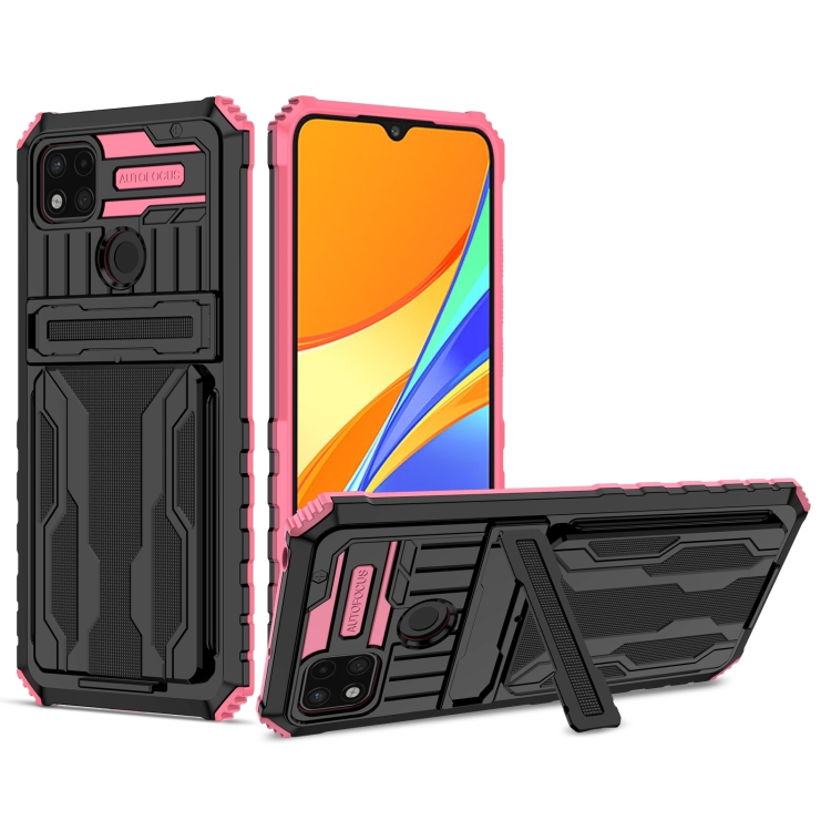 

For Xiaomi Redmi 10A Kickstand Armor Card Wallet Phone Case(Pink)