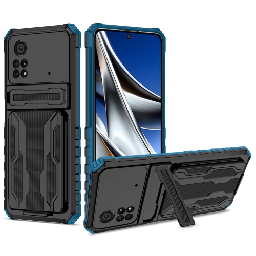 

For Xiaomi Poco X4 Pro 5G Kickstand Armor Card Wallet Phone Case(Blue)