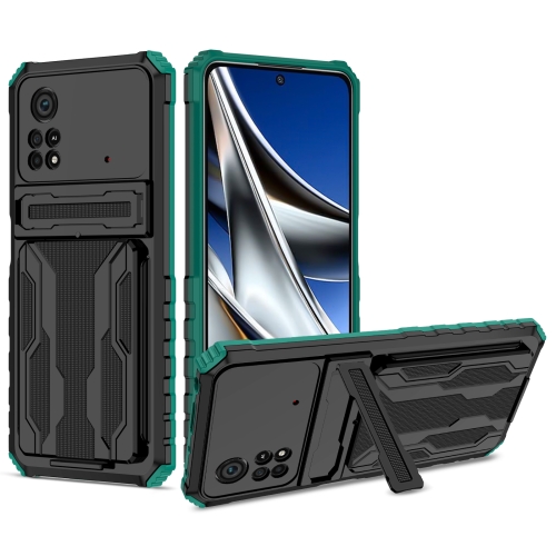 

For Xiaomi Poco X4 Pro 5G Kickstand Armor Card Wallet Phone Case(Dark Green)