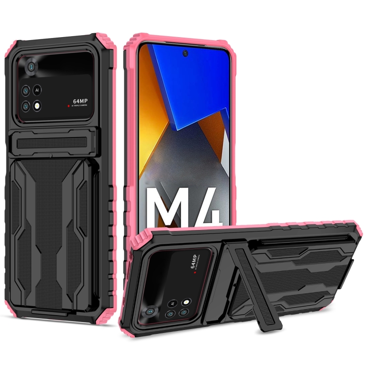 

For Xiaomi Poco M4 Pro 4G Kickstand Armor Card Wallet Phone Case(Pink)