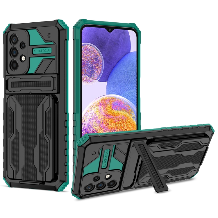 

For Samsung Galaxy A23 4G / 5G Kickstand Armor Card Wallet Phone Case(Dark Green)