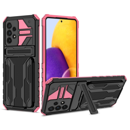 

For Samsung Galaxy A73 Kickstand Armor Card Wallet Phone Case(Pink)