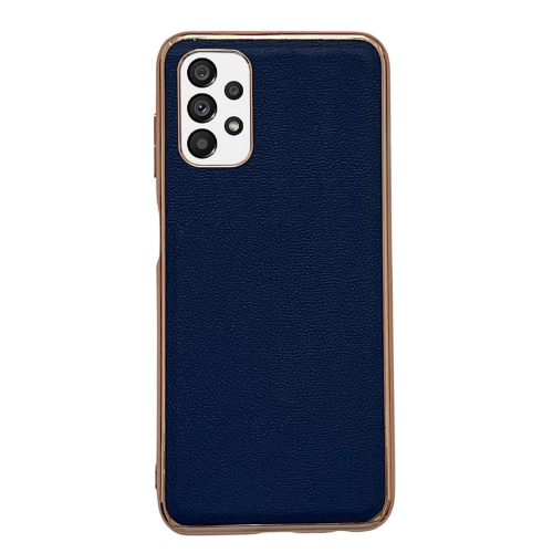 

For Samsung Galaxy A13 4G Genuine Leather Luolai Series Nano Electroplating Phone Case(Dark Blue)