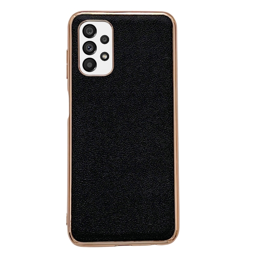 

For Samsung Galaxy A23 4G Genuine Leather Luolai Series Nano Electroplating Phone Case(Black)