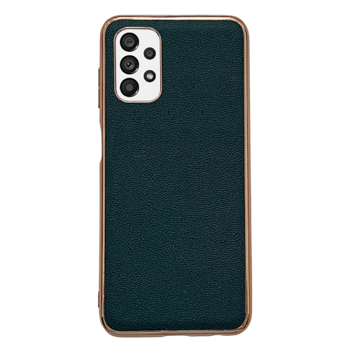 

For Samsung Galaxy A23 5G Genuine Leather Luolai Series Nano Electroplating Phone Case(Dark Green)