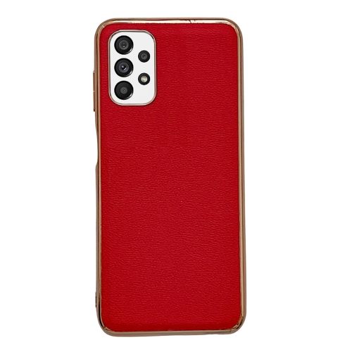 

For Samsung Galaxy A33 5G Genuine Leather Luolai Series Nano Electroplating Phone Case(Red)