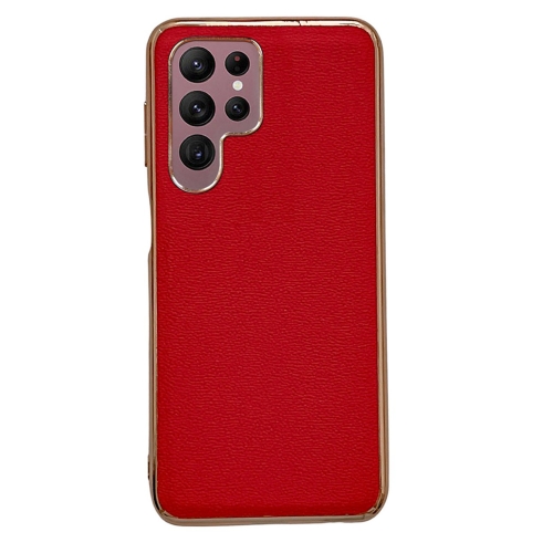 

For Samsung Galaxy S22 Ultra 5G Genuine Leather Luolai Series Nano Electroplating Phone Case(Red)