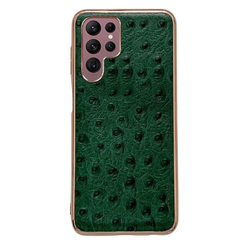 

For Samsung Galaxy S22 Ultra 5G Genuine Leather Ostrich Texture Series Nano Electroplating Phone Case(Green)