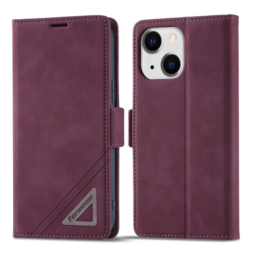 

Forwenw Dual-side Buckle Leather Phone Case For iPhone 14(Wine Red)