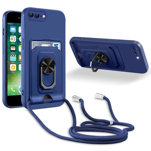 

Ring Kickstand Card Wallet TPU Phone Case with Lanyard For iPhone 7 Plus/8 Plus(Blue)