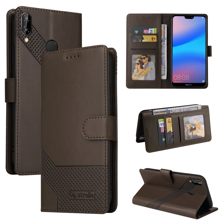

For Huawei P20 Lite GQUTROBE Skin Feel Magnetic Leather Phone Case(Brown)