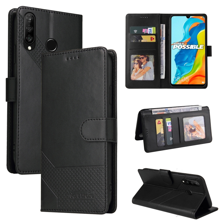 

For Huawei P30 Lite GQUTROBE Skin Feel Magnetic Leather Phone Case(Black)