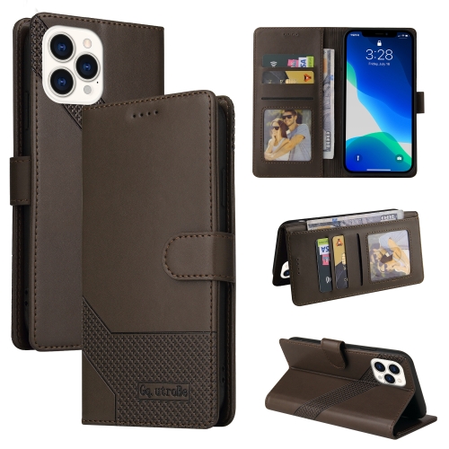For iPhone 13 Pro GQUTROBE Skin Feel Magnetic Leather Phone Case (Brown)