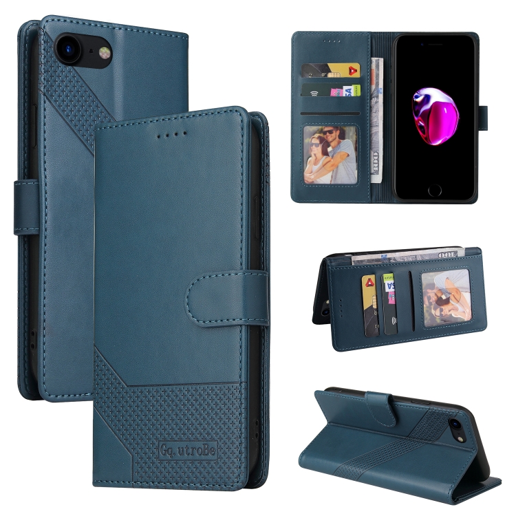 

For iPhone SE 2022 / SE 2020 / 8 / 7 GQUTROBE Skin Feel Magnetic Leather Phone Case(Blue)