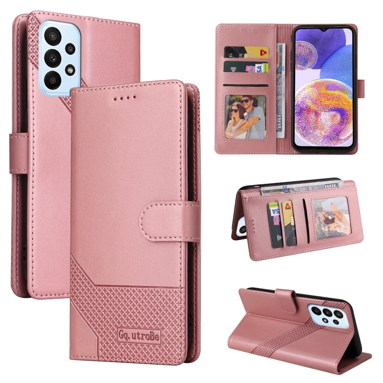 

For Samsung Galaxy A23 GQUTROBE Skin Feel Magnetic Leather Phone Case(Rose Gold)