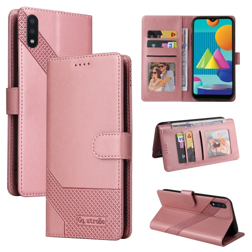 

For Samsung Galaxy A02 GQUTROBE Skin Feel Magnetic Leather Phone Case(Rose Gold)