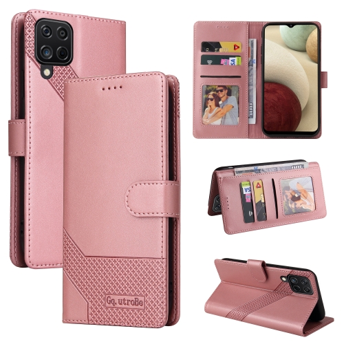 

For Samsung Galaxy A12 GQUTROBE Skin Feel Magnetic Leather Phone Case(Rose Gold)