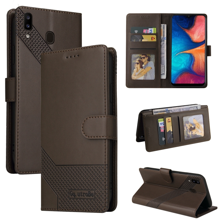 

For Samsung Galaxy A20e GQUTROBE Skin Feel Magnetic Leather Phone Case(Brown)