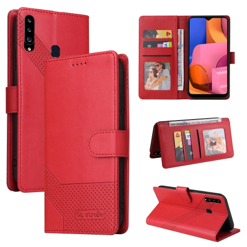 

For Samsung Galaxy A20s GQUTROBE Skin Feel Magnetic Leather Phone Case(Red)