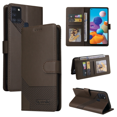 For Samsung Galaxy A21s GQUTROBE Skin Feel Magnetic Leather Phone Case(Brown)