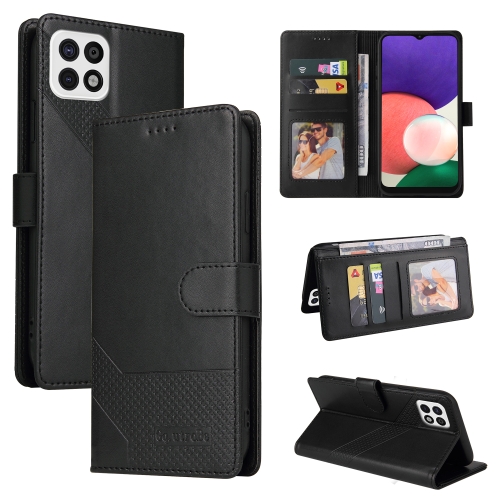 For Samsung Galaxy A22 5G GQUTROBE Skin Feel Magnetic Leather Phone Case(Black)