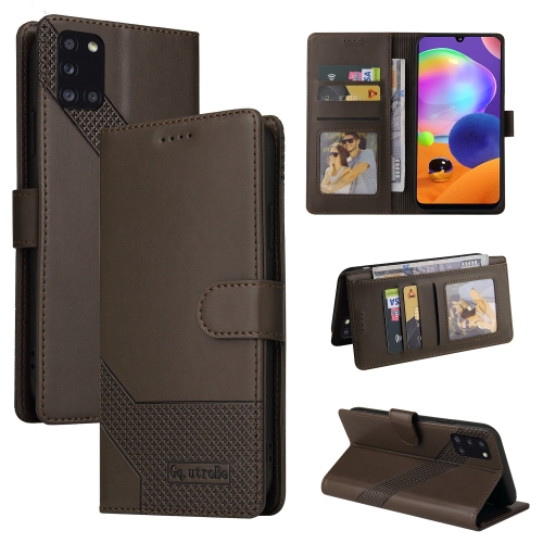 

For Samsung Galaxy A31 GQUTROBE Skin Feel Magnetic Leather Phone Case(Brown)