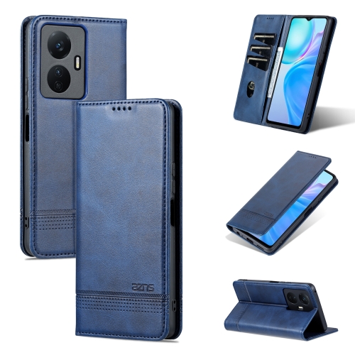 

For vivo Y77e/Y77 5G Global AZNS Magnetic Calf Texture Leather Phone Case(Dark Blue)