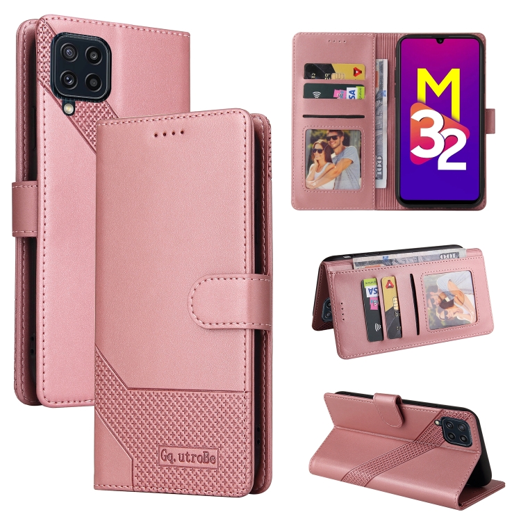 

For Samsung Galaxy M32 GQUTROBE Skin Feel Magnetic Leather Phone Case(Rose Gold)