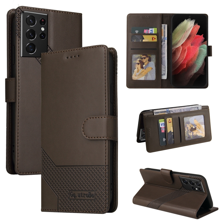 

For Samsung Galaxy S21 Ultra 5G GQUTROBE Skin Feel Magnetic Leather Phone Case(Brown)