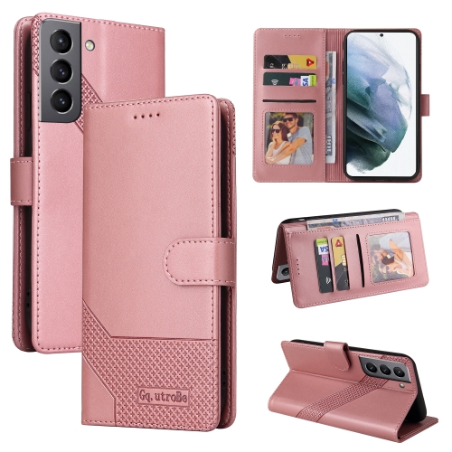 

For Samsung Galaxy S21 FE 5G GQUTROBE Skin Feel Magnetic Leather Phone Case(Rose Gold)