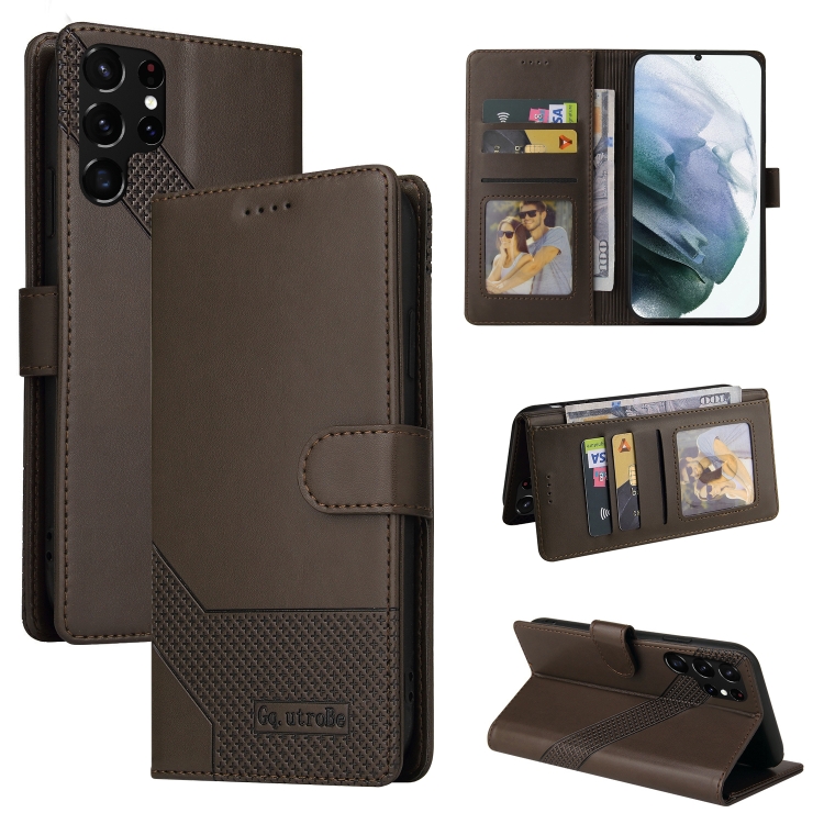 

For Samsung Galaxy S22 Ultra 5G GQUTROBE Skin Feel Magnetic Leather Phone Case(Brown)